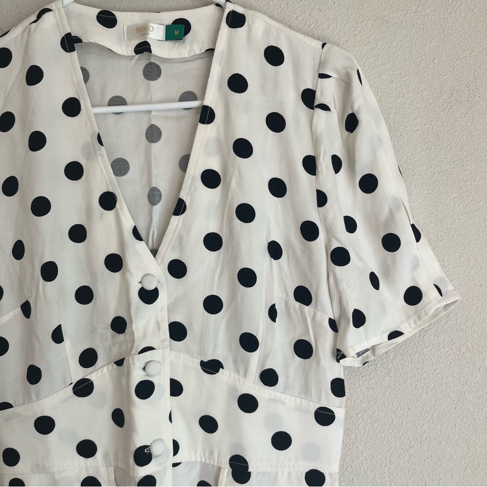 RIXO London White Black Polka Dot Mini Dress Retro Medium - Picture 3 of 10